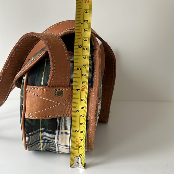 Ralph Lauren Vintage Tartan Plaid Blue Green Leather Brass Canvas Plaid Bag - Picture 15 of 15